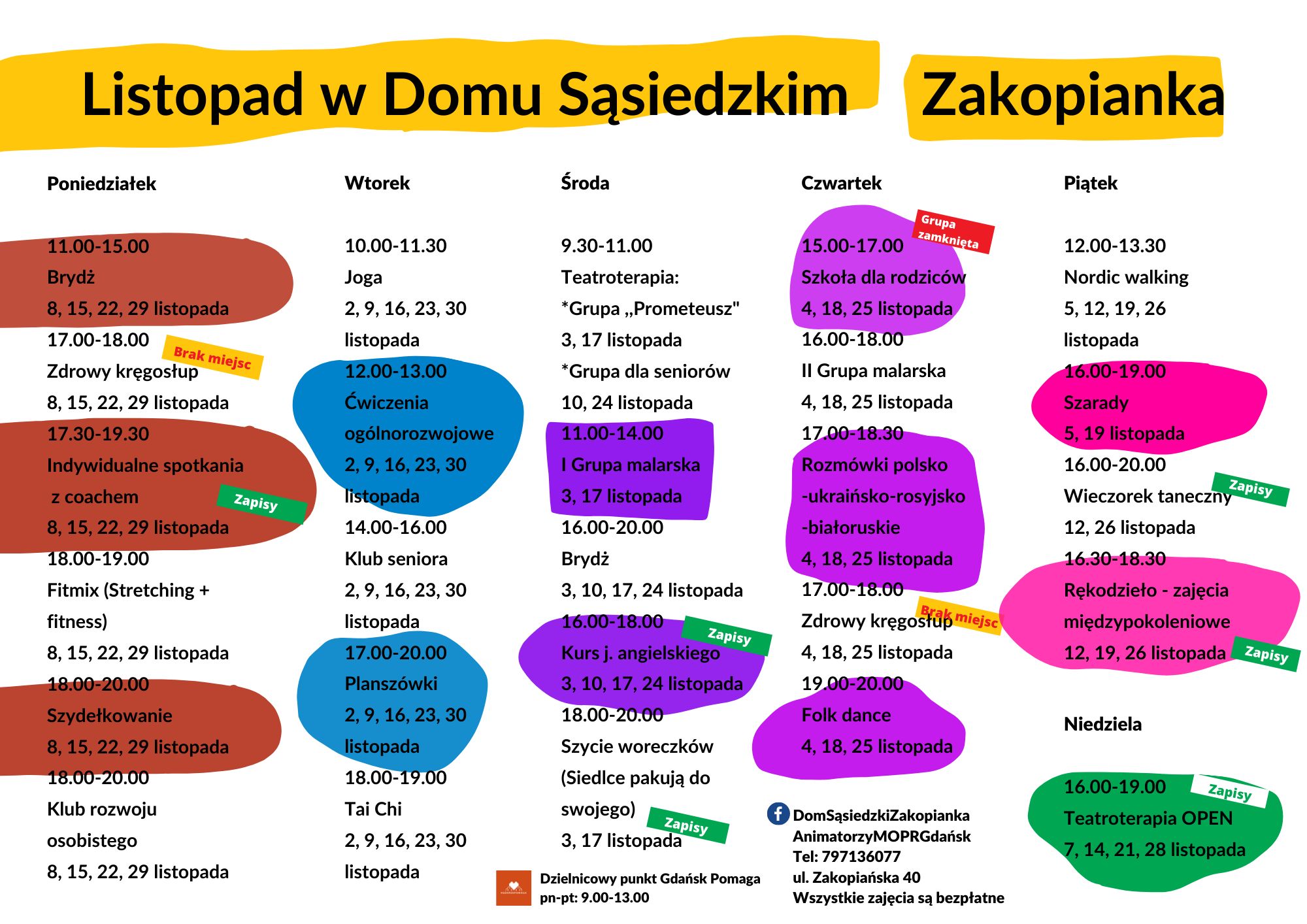 Harmonogram zajęć DS ZAKOPIANKA